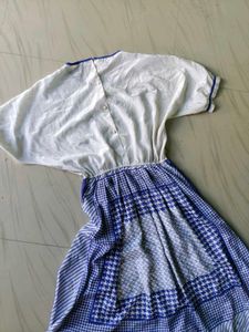 Blue &amp; White Printed Midi Dress