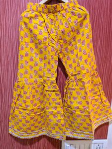 Girls Orange Printed Kurta with Sharara