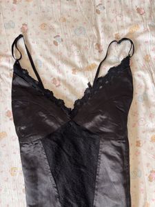 Black Lace Trim Satin corset tieTop