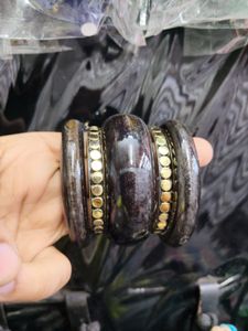 Emerald Green Bangles with Gold Accents