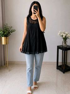 Chic Black Sleeveless Mesh Top