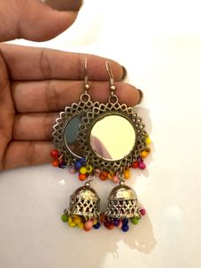 Mirror Jhumka Earrings with Beads (Never worn)