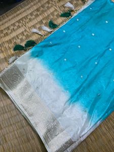 Beautiful Turquoise Saree with Tassels
