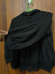 Chic Black Lace Trim Peplum Top