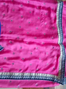 Beautiful Pink Saree with Blue Blouse