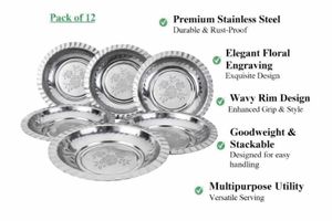 Stainless Steel Dinner Bowls - Set of 12