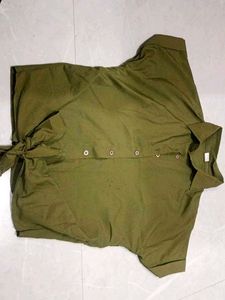 Olive Green Button-Up Tunic Top