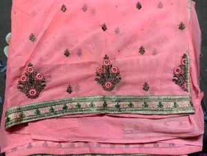 Elegant Peach Embroidered Saree