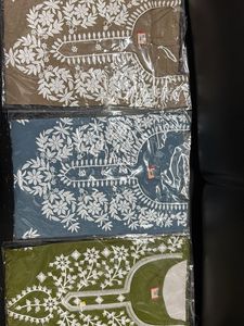 Embroidered Cotton short Kurtas combo of 3