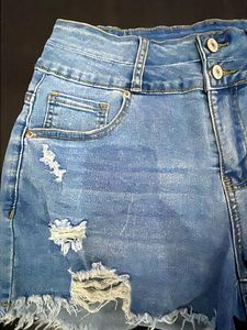 Distressed High-Waisted Denim Shorts