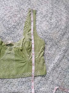 Green Patterned Crop Top