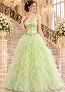 Exquisite Light Green Ruffled Gown 💚