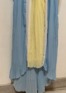Light Blue &amp; Yellow Pleated Midi Dress