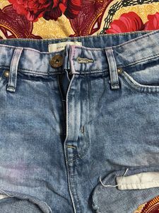 blue ripped denims short