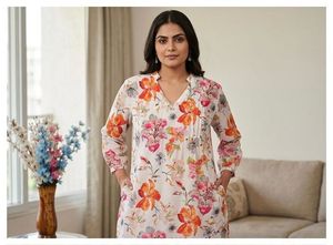 Floral Print V-Neck Tunic Top