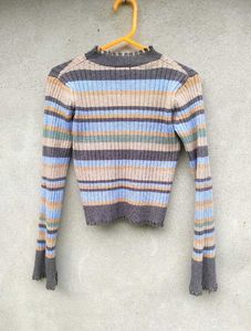 Striped Ribbed Cropped Sweater