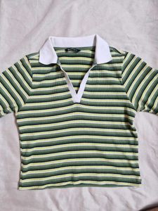 Striped Cropped Polo Shirt