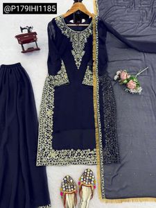 Heavy Work Navy Blue Kurta Set