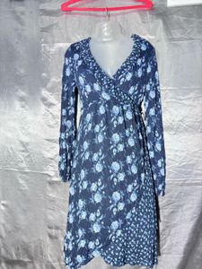H&amp;M Navy Blue Floral Wrap Dress