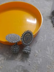 4 set of Oxidised Mirror Jhumka Earrings