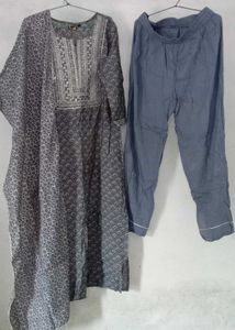 Gray Printed Kurti Set