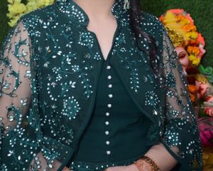 Elegant Embellished Green Gown with Jacket