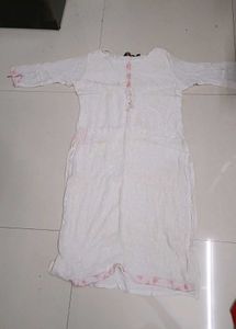 Elegant White Kurti with Subtle Pink Accents