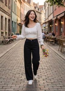 girls new Black Wide leg jeans with top