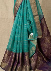 beautiful Teal & purple with Gold zari Saree