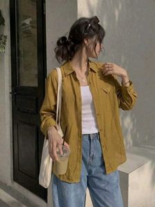 Korean Pintrest Chic Golden Button-Up Shirt