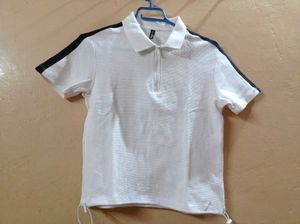 White Polo T-shirt with Black Stripes