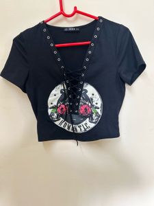 Shein Romantic Graphic Lace-Up Tee