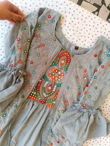 Embroidered Grey Maxi Gown