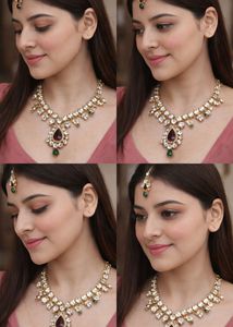 Elegant Kundan Necklace Set with Maang Tikka