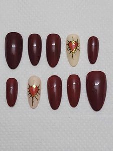 Dark red with hearts - Press-On Nail Set