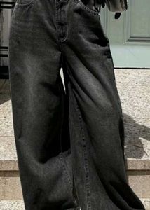 ZUDIO Stylish BAGGY Wide-Leg Black Denim Jeans