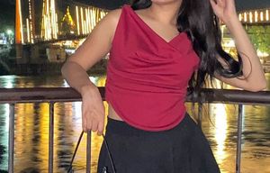 Chic Red Cami Dress with Black Skirt