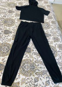 Black Cropped Hoodie &amp; Jogger Set