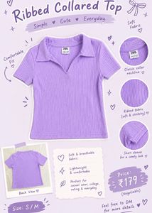 Ribbed Collared Top - Purple