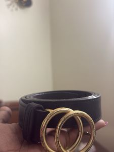 Stylish Black Belt with Gold Double G Buckle
