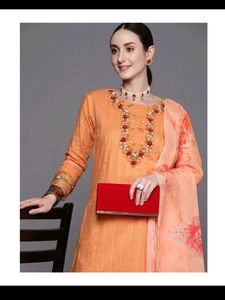 Elegant Orange Embroidered Kurta Set