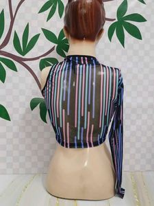 (600)Neon Striped Sheer Crop Top