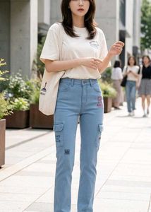 Light Blue Cargo Korean Pants