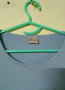 Light Blue Embellished Long Sleeve Top
