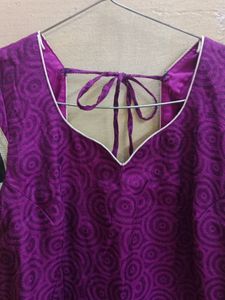 Women's Purple Kurta With Cream Churidar
