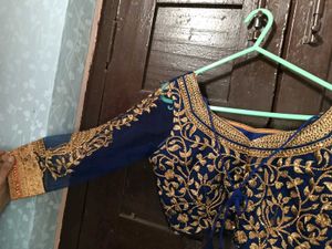 1-TimeUsed OrangeLehengaWithNavyBlueBlouse&amp;Dupat