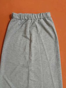 Gray Knit Midi Skirt with Slit