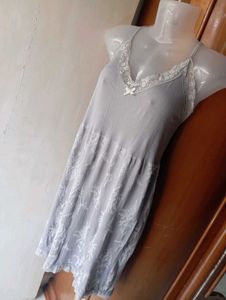Lace Trimmed Grey Nightdress