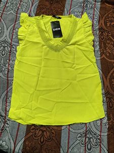 Shein Neon Yellow Ruffle Sleeve Top