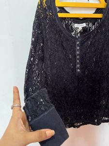 Sheer Floral Black Top